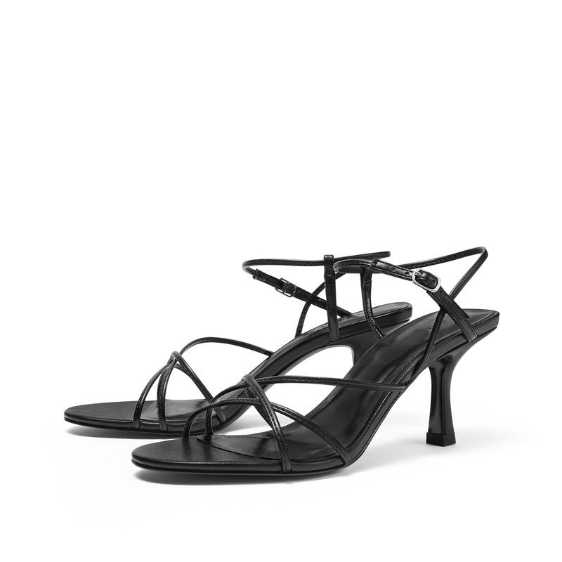 Diagonal Strap Sandals Women’s High Heel Open Toe Slim Heel Shoes.