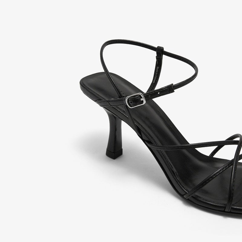 Diagonal Strap Sandals Women’s High Heel Open Toe Slim Heel Shoes.