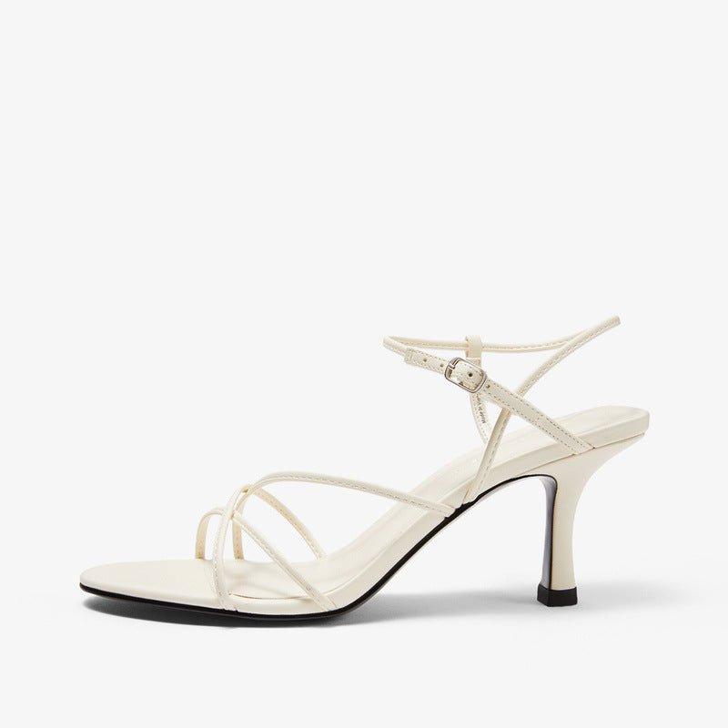 Diagonal Strap Sandals Women’s High Heel Open Toe Slim Heel Shoes.