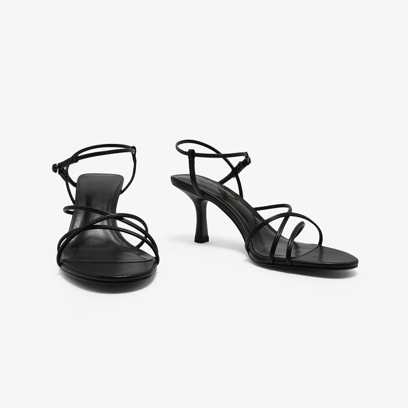 Diagonal Strap Sandals Women’s High Heel Open Toe Slim Heel Shoes.