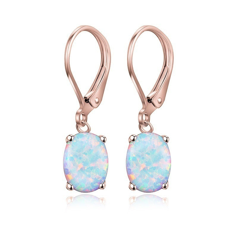 Four-claw Oval Opal Earrings European And American Ornament Women Earrings