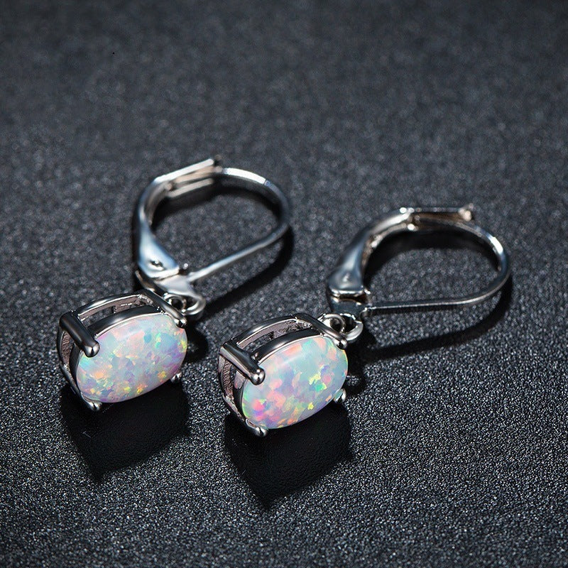 Four-claw Oval Opal Earrings European And American Ornament Women Earrings