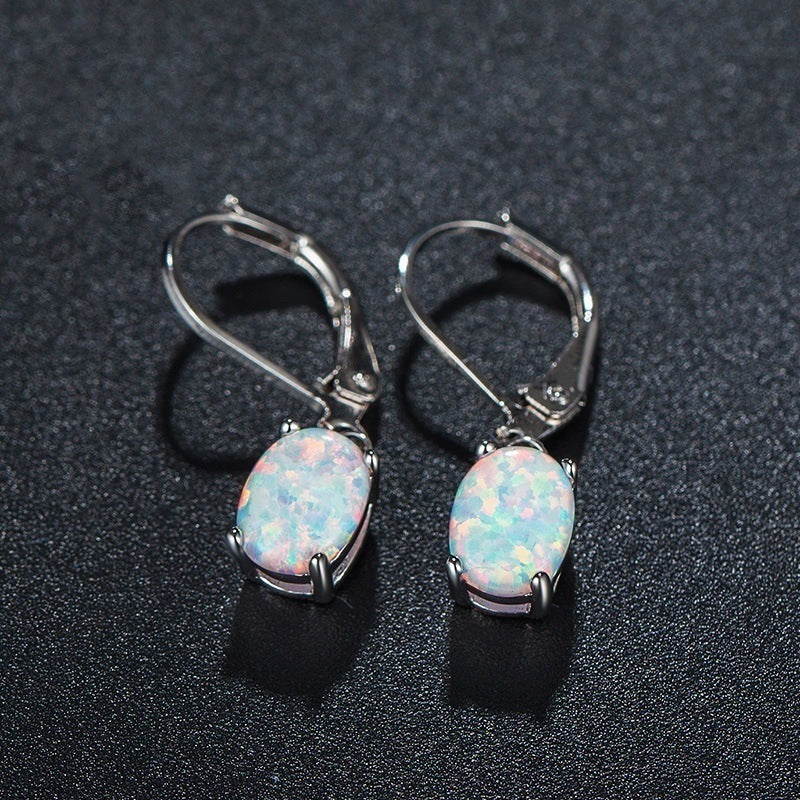 Four-claw Oval Opal Earrings European And American Ornament Women Earrings