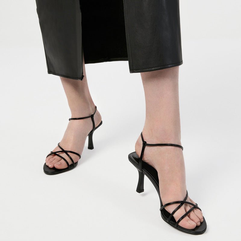 Diagonal Strap Sandals Women’s High Heel Open Toe Slim Heel Shoes.